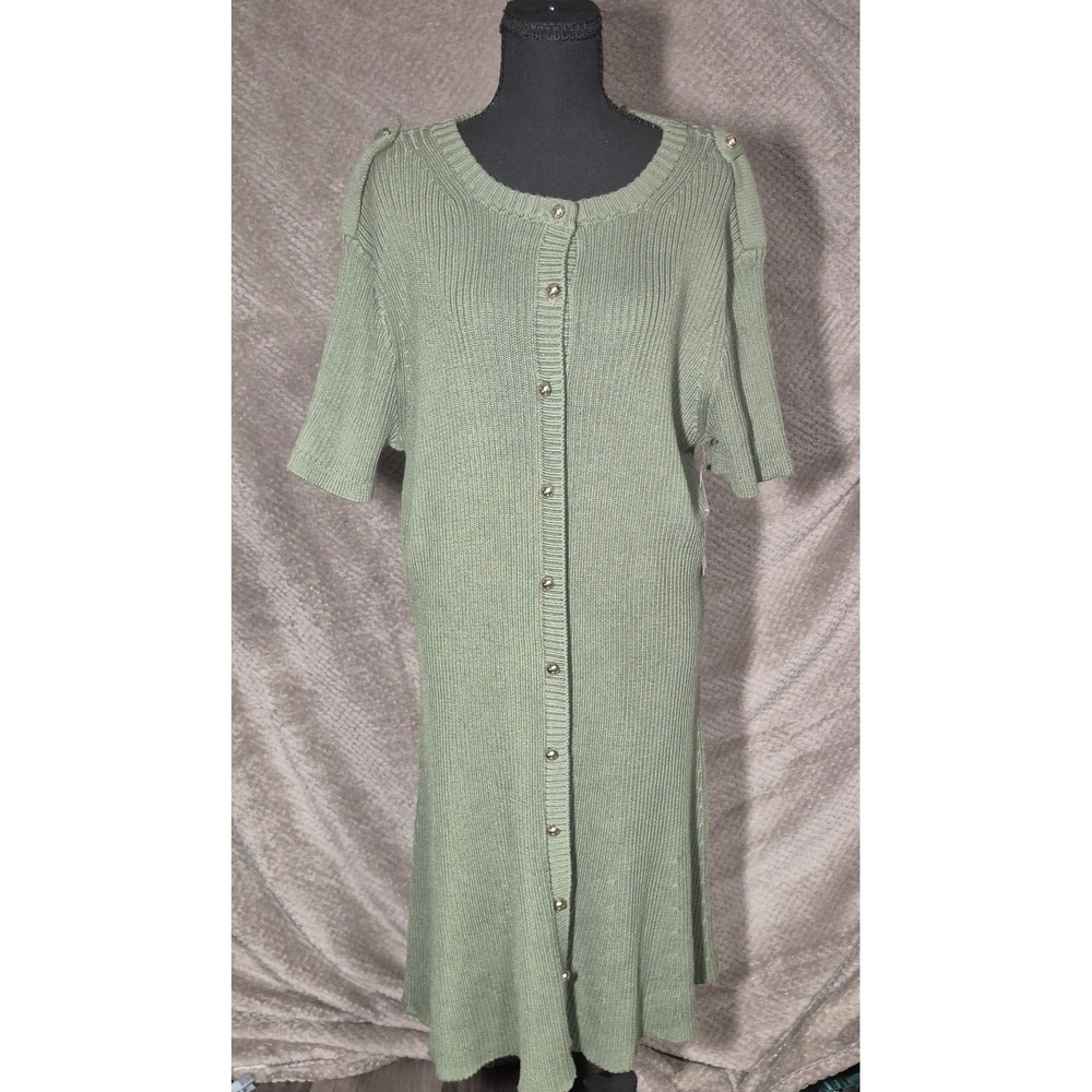 French Connection Womens XXL Olive Green Ribbed Knit Button Down Midi Dress NWT